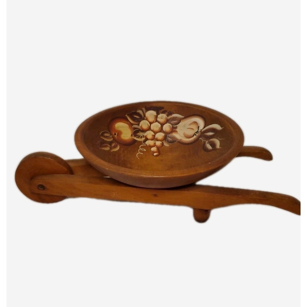 Vintage Woodcraftery Wooden Wheelbarrow Nut Bowl  Farmhouse Table Decor